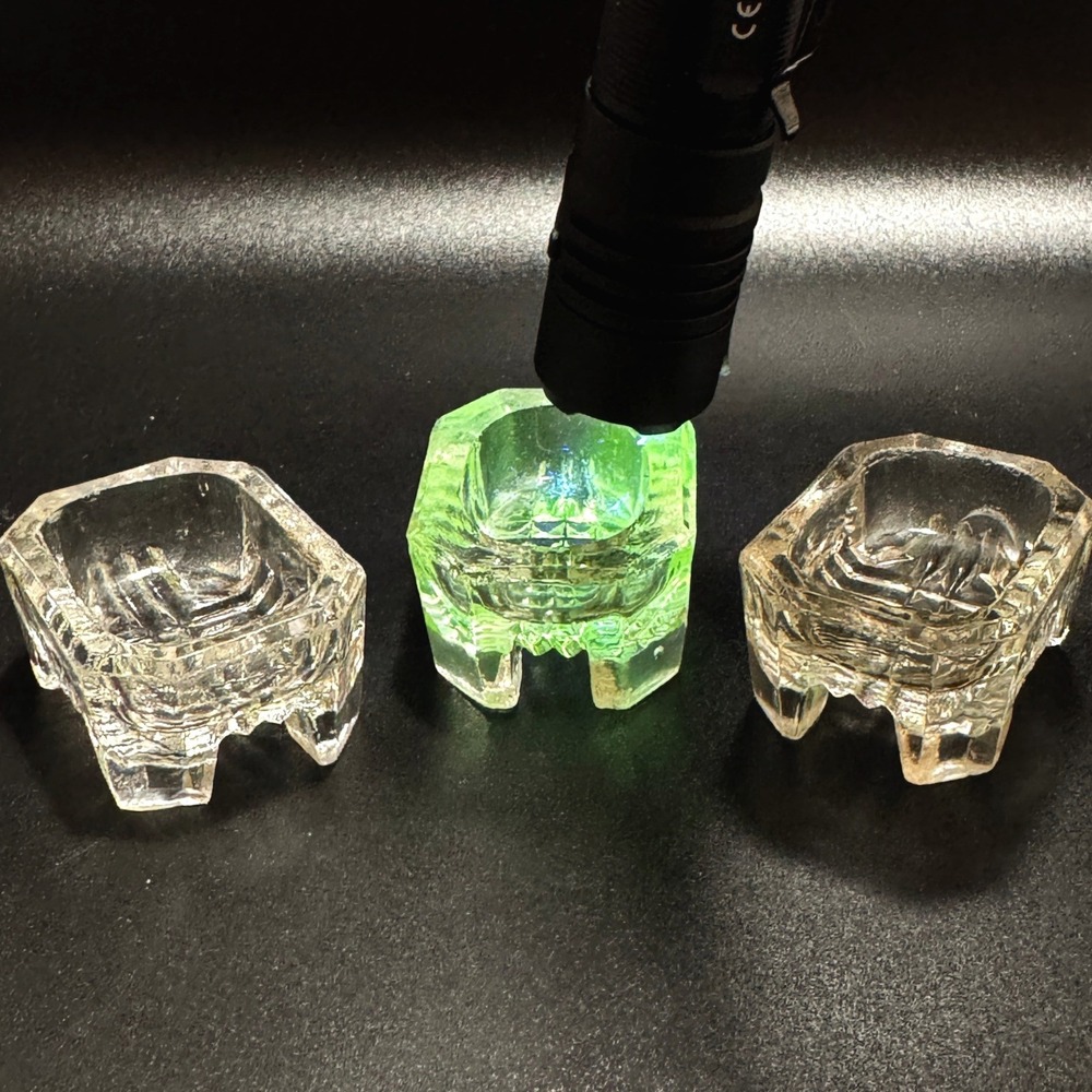 Vintage Clear Pressed Glass Open Salt Cellars 3 Master Salts UV Manganese Glow